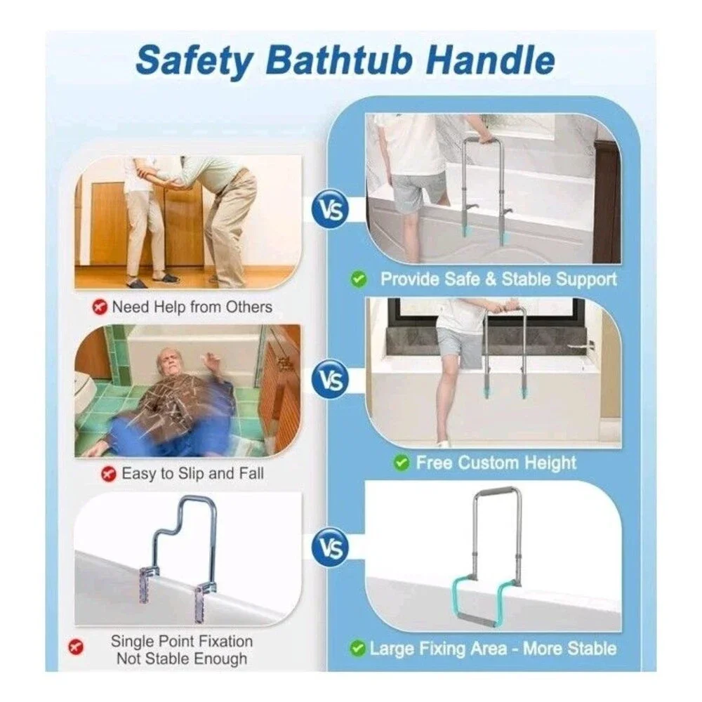 Adjustable Bathtub Grab Bar Safety Rail Elderly Disabled Heavy Duty Steel New